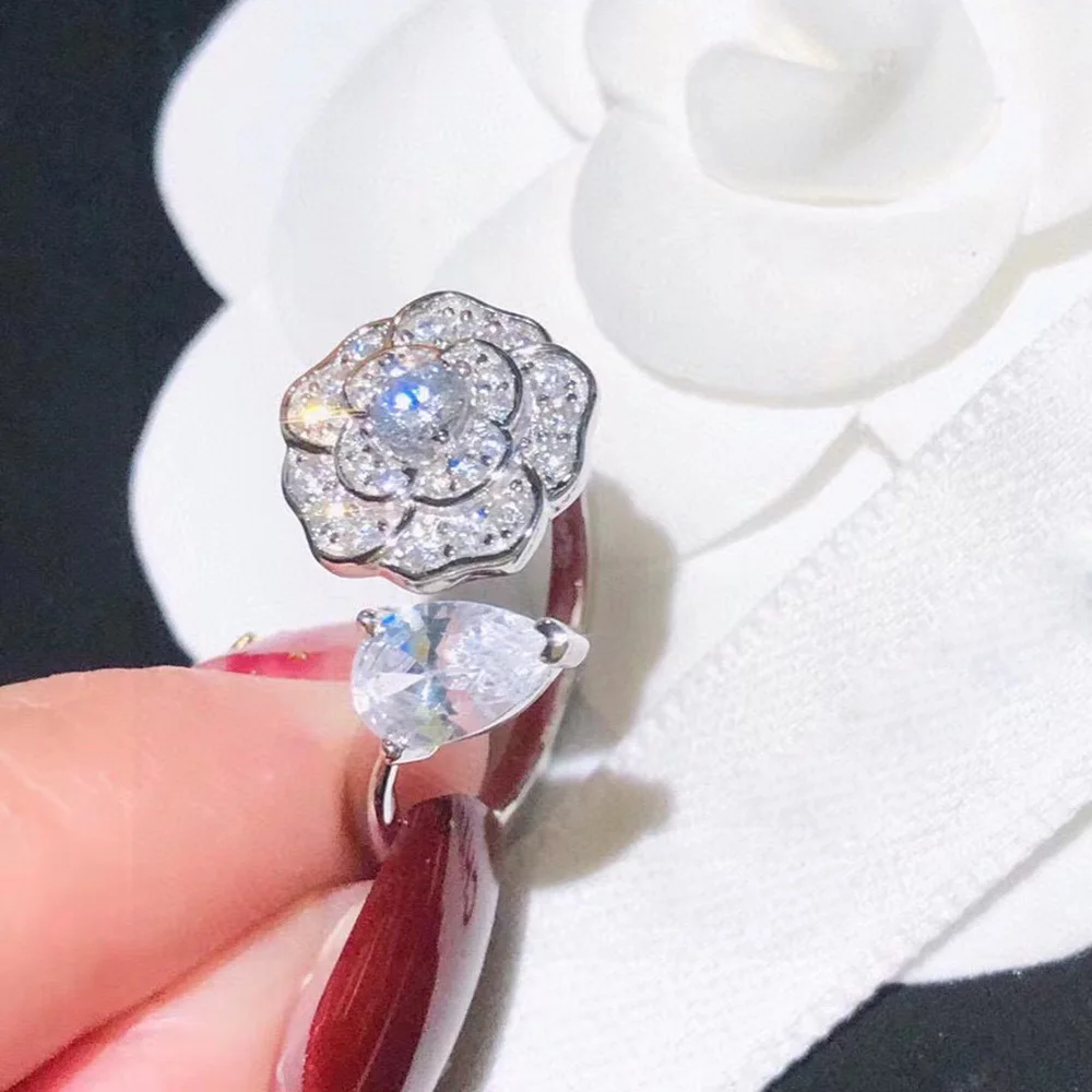 

Кольцо с камелией женское открытое красивое и великолепное Серебро S925 пробы блестящее Платиновое Покрытие Изящные Роскошные ювелирные изд...