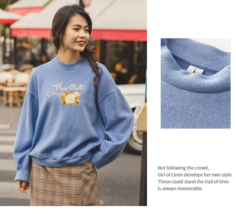 INMAN Autumn New Arrival Cotton Blending O-neck Fashion Cute Print Loose All Matched Women Sweatshirts