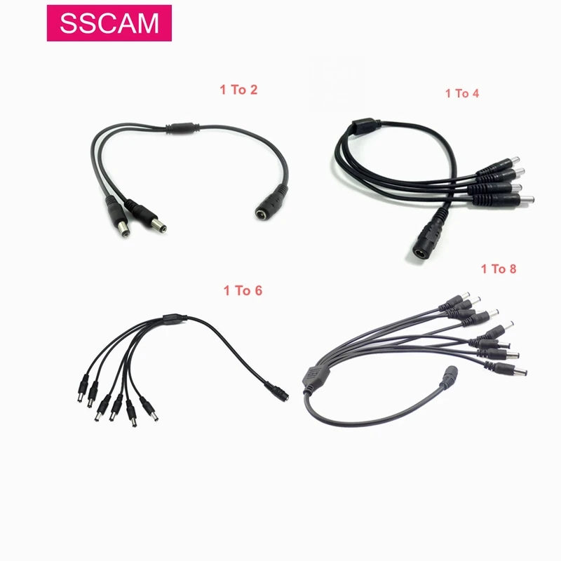 10Pcs/Lot Surveillance Camera 1 Female to 2 3 4 5 8 Male Splitter Plug Cable DC 12V Power Adapter Connector Cord for CCTV System