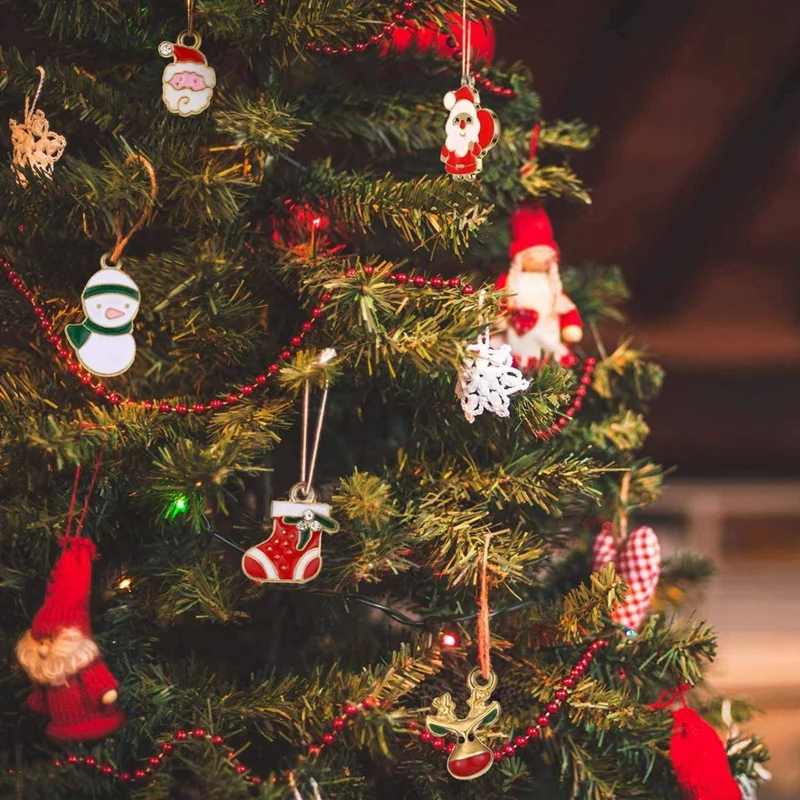 

AFBC 60Pcs Christmas Pendant Charms Enamel Plated Pendants with 120Pcs Gold Christmas Tree Ornaments Set