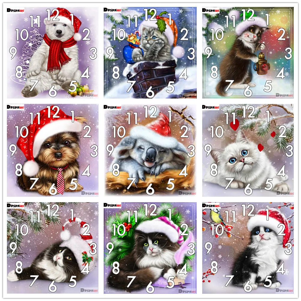 

Полноформатная алмазная живопись Dpsprue, вышивка крестиком, рождественские подарки с собакой, мозаика с часовым механизмом, 5D «сделай сам», кв...