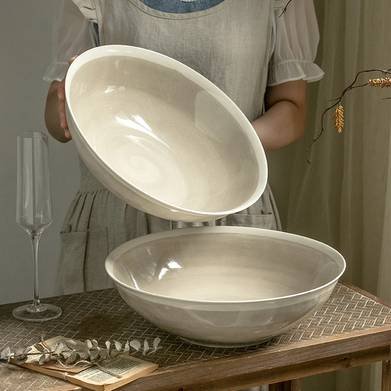 

4000ml 13-Inch Large Bowl Boiled Large Basin Ceramic Fruit Basin Handmade Flaw bowls ceramic mixing bowl dessert bowl