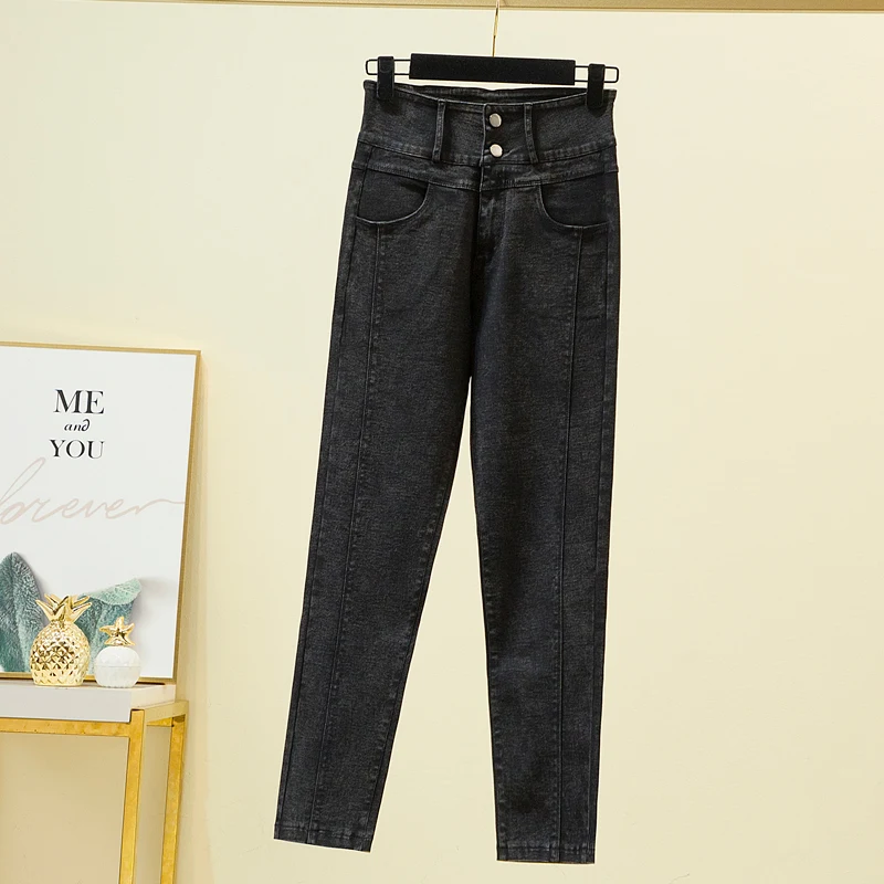 

5Xl Solid Color Black Elastic Pants Female Women'S Fashion High Waist Jeans Oversize Pants 2021 Clothing Autumn Spring