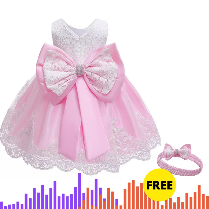 pink Летнее платье с большим бантом для маленьких девочек; кружевное платье-пачка для крещения; платья для девочек на день рождения, свадьбу; одежда для малышей - Цвет: pink
