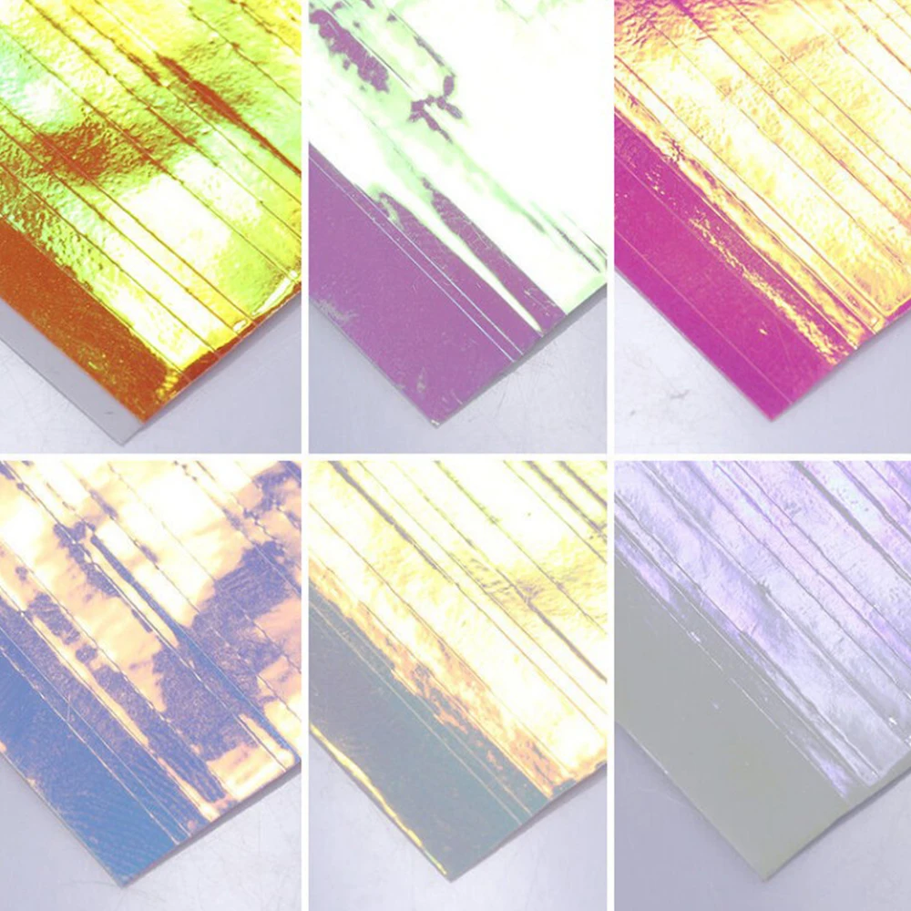 6 листов Голографическая фольга на ногти ультра тонкие лазерные линии 3D наклейки