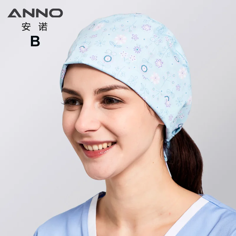 B-DieLianHua-Cap ANNO Medical caps Red Cotton Short/Long Hair Surgical Surgeon's Surgery Hat Hospital Doctor Nurse Hat Men Scrub Hats With Mask - Цвет: B-DieLianHua-Cap