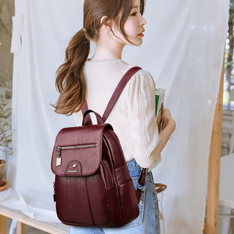 

2020 Women Leather Backpacks High Quality Female Vintage Backpack For Girls School Bag Travel Bagpack Ladies Sac A Dos Back Pack
