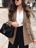 fashion autumn womenplaidblazers and jackets work office lady suit slim double breasted business female blazercoat woman jacket