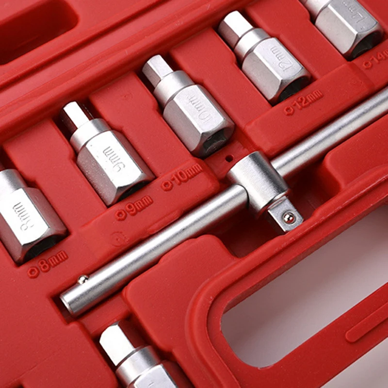 

12 Piece Set 4S Auto Repair Oil Pan Oil Drain Screw Socket Wrench 3/8 Oil Pan Screw Wrench Oil Drain Tool