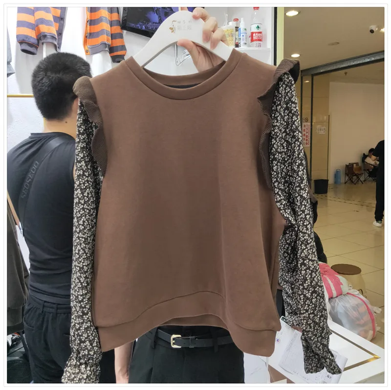 

Stitching chiffon cropped top women HK266