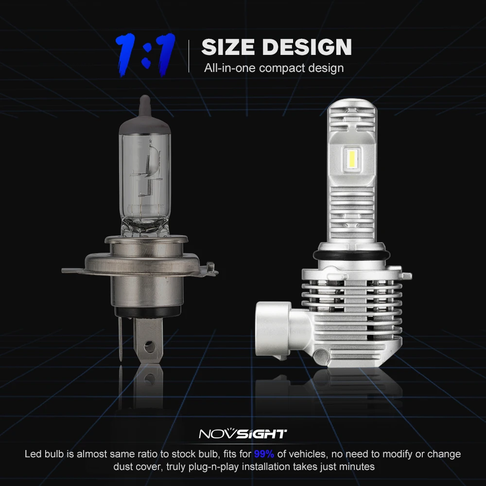 NOVSIGHT H7 светодиодный фонарь для автомобиля H4 12 В 9005 9006 HB3 HB4 Turbo H11 6000 К Белый para auto 2020