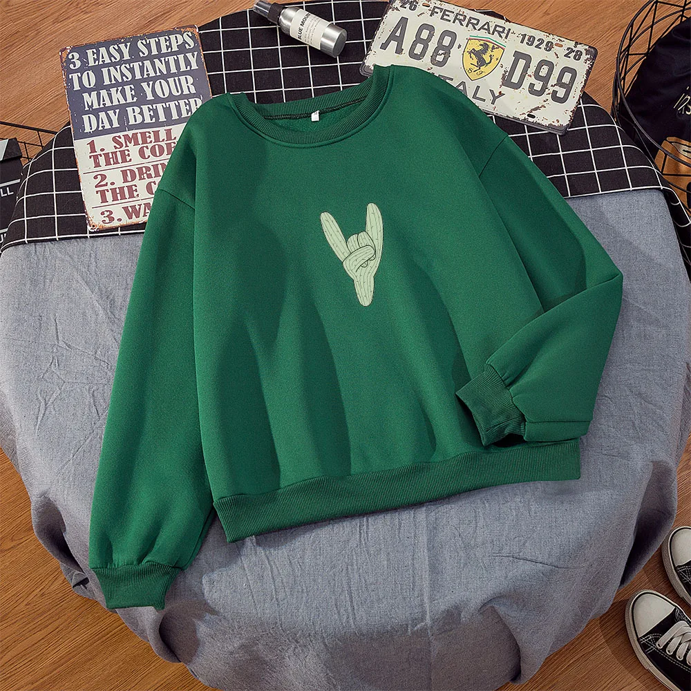 Women Hoodies Sweatshirt Cute Tops Fashion Oversized Hoodie Women's Fleece Funny Cactus Print Clothes Vintage Winter Sweetshirt