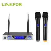 linkfor uhf dual channel wireless microphone system with lcd display handheld karaoke microphones set for karaoke system