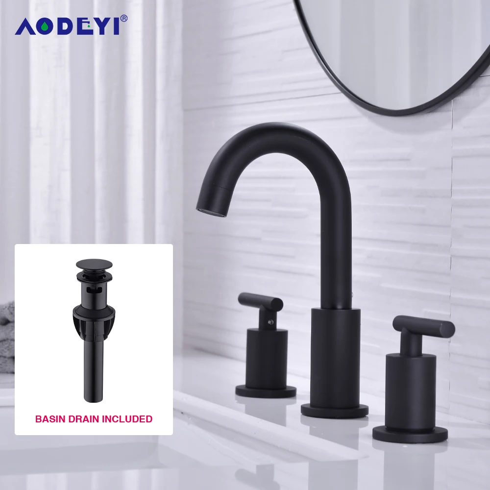 Black Bathroom Sink Faucets Basin Faucet Brass Taps 3 Holes Double Handle Water Mixer Tap Brushed Rose Gold with Pop Up Drain