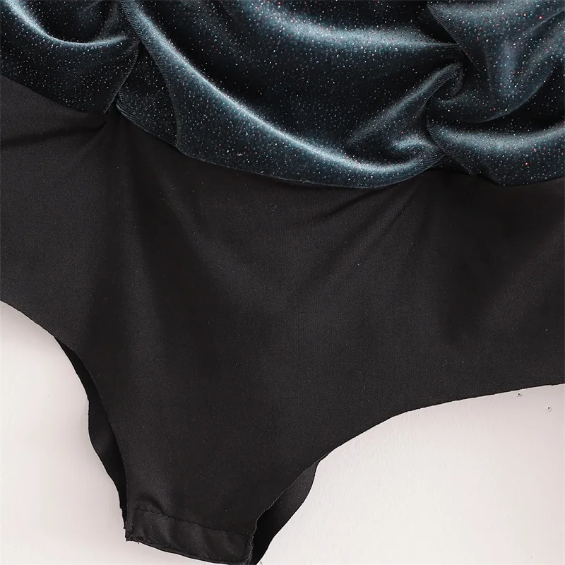 

ZXQJ Women 2021 Fashion Pleated Shiny Velvet Bodysuits Vintage Square Collar Long Sleeve Female Playsuits Chic Tops