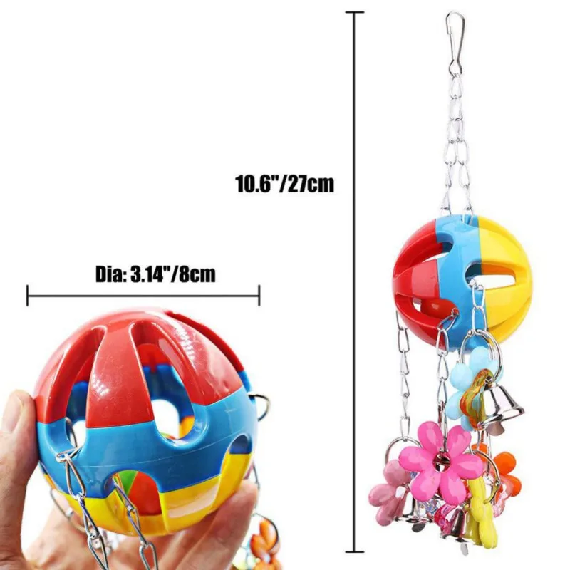

Bird Acrylic Chew Biting Parrot Toy Cage Colorful Hanging Bell Ball Toy With Bells For Parrot Bird Cage Accessries