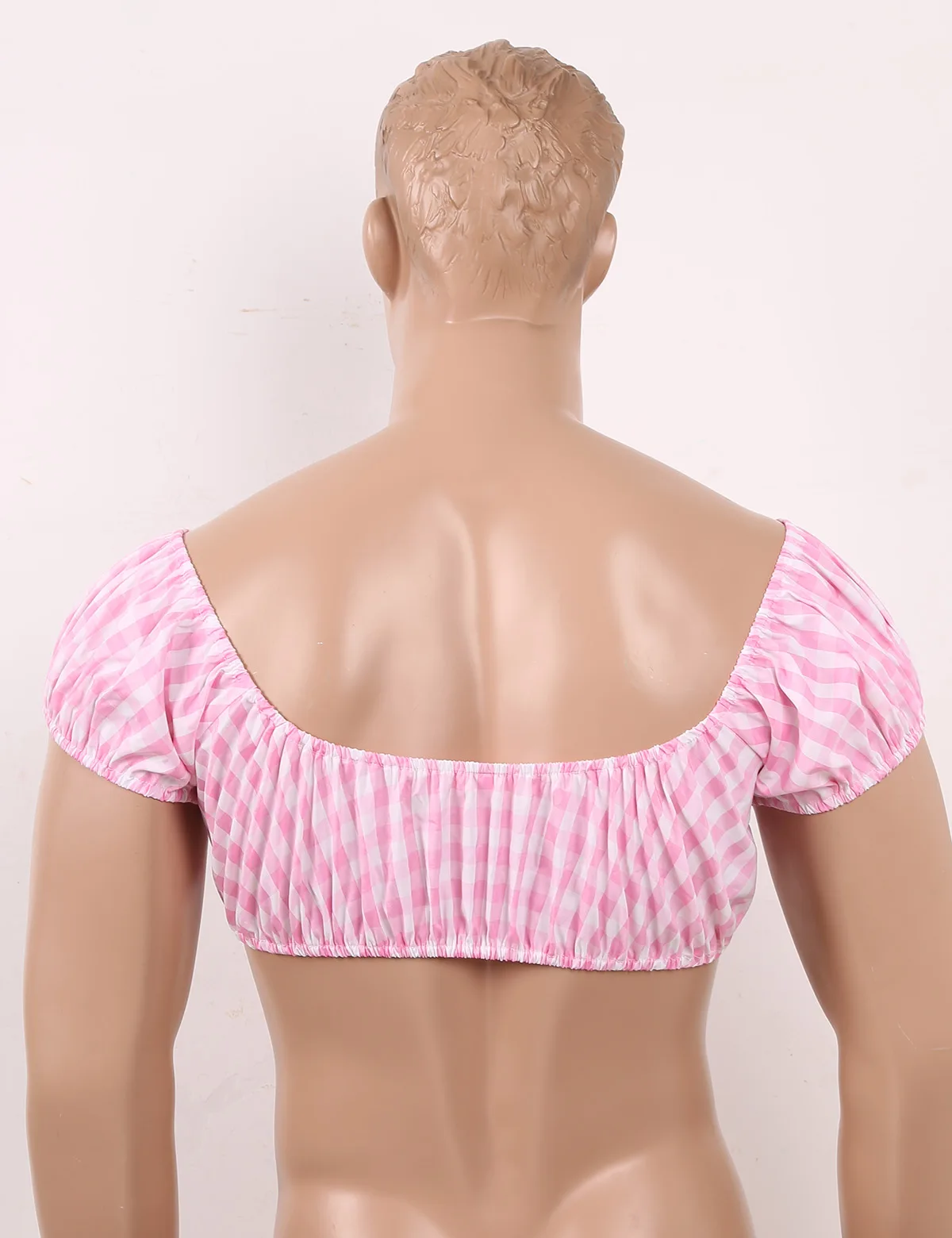 Mens Sissy Cross Dresser Gay Male Costumes Square Necklne Short Sleeves Elastic Gingham Plaid Crop Tops Role Parties Clubwear |