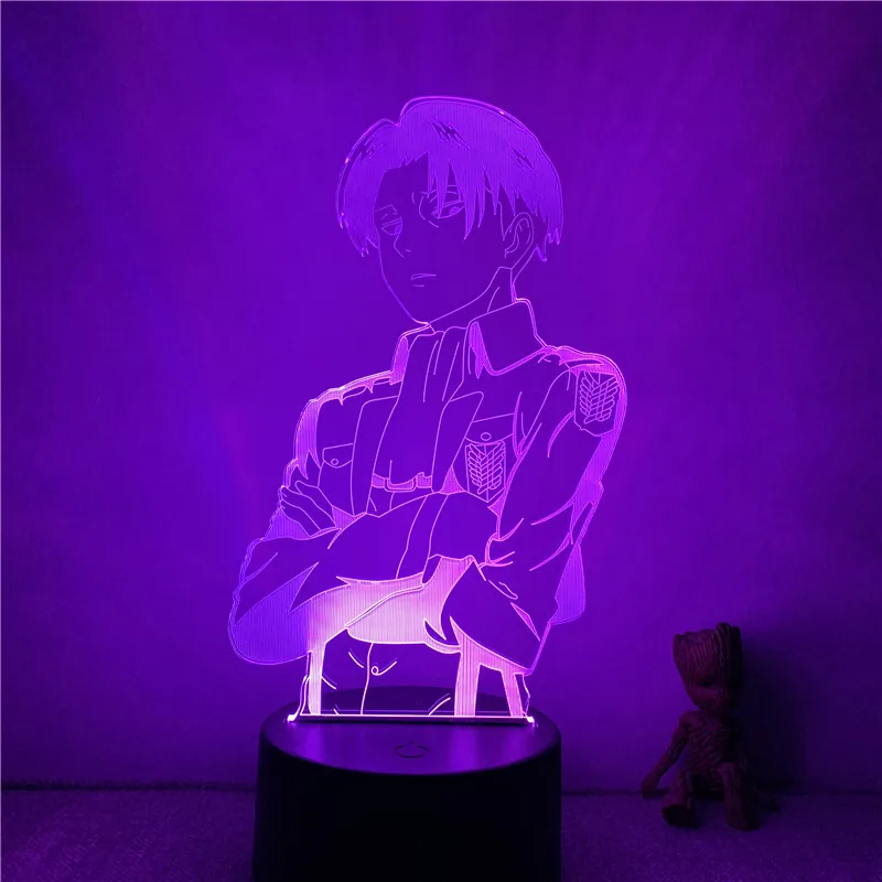 3D Nightlight Anime Attack on Titan Rivaille Ackerman Action Figure 7 Colors Touch Optical Illusion Table Lamp Gift Decor Model | Игрушки и