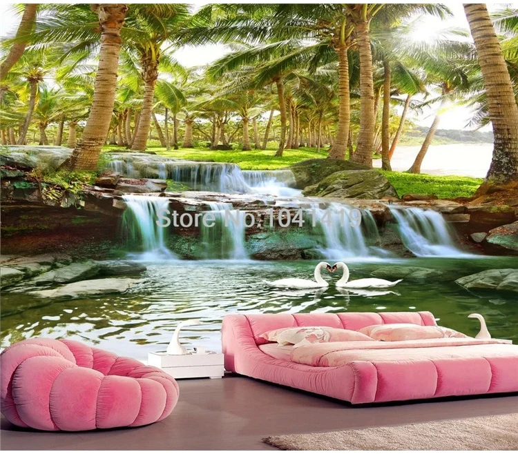 Пользовательские обои 3D кокосовый лес водопады фото настенные фрески гостиная ТВ диван фон стикер на стену самоклеящийся Декор