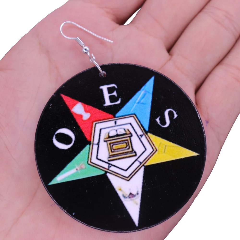 Greek Letters Sorority Fraternities Order Of Easter Star OES Painted Natural Wood Earrings Masonic Souvenir Jewelry | Украшения и
