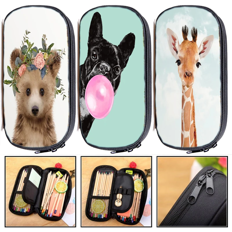 

Пенал с милыми животными для детей, чехол для карандашей с милыми рисунками для учеников, кошек, собак, медведей, тигров, Львов, офисные и шко...