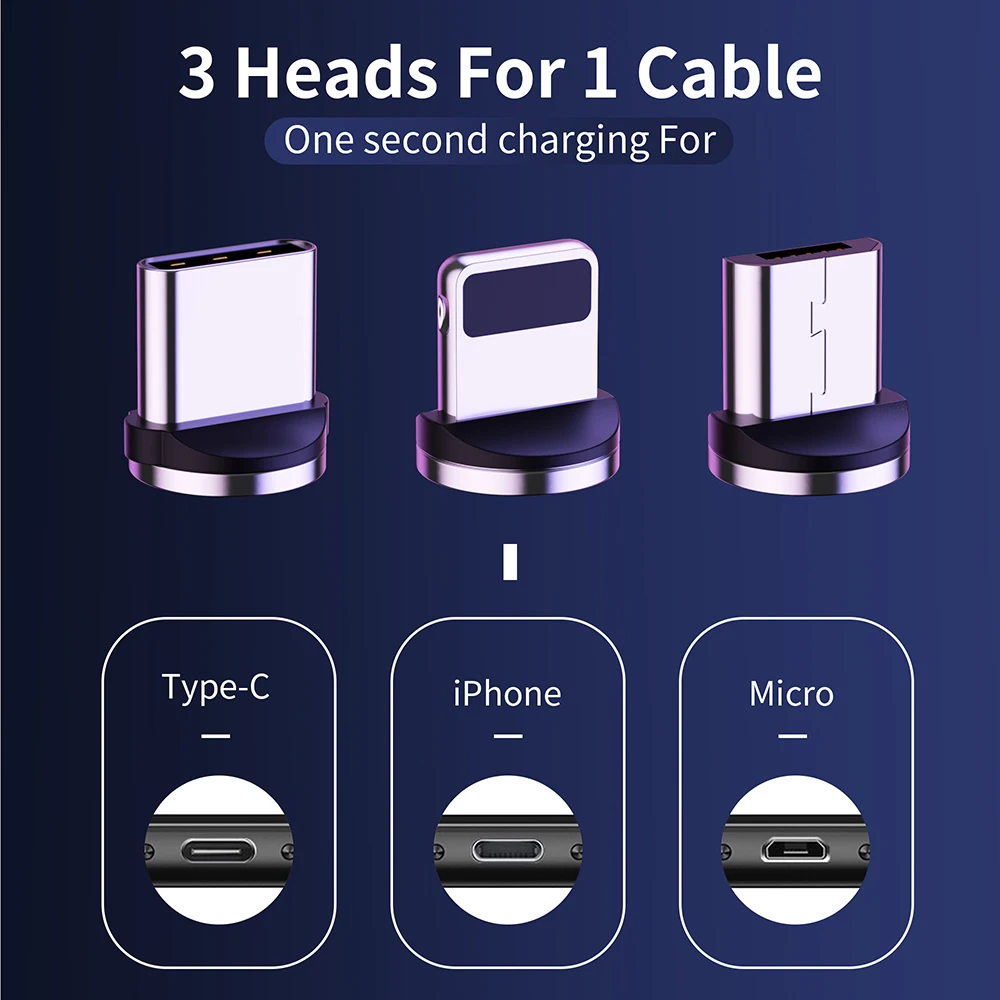 Фото Кабель зарядный магнитный 360 LED для iPhone XR, XS MAX, X, 8, 7, 6, 6S Plus,Micro USB-C №4
