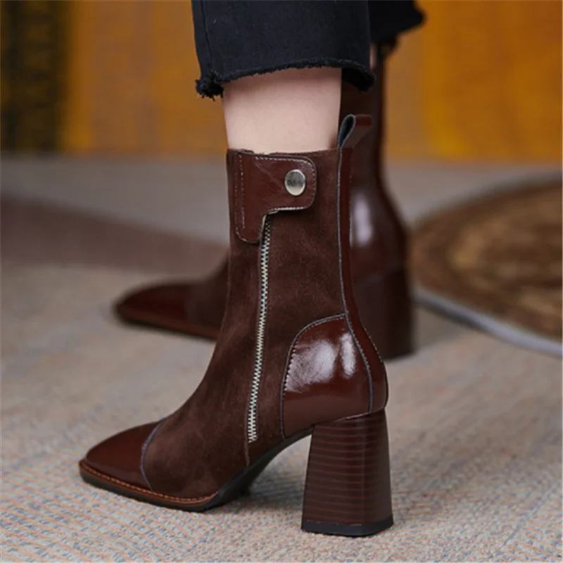 

Autumn and Winter Women's Sexy Slim High Heels Women's Mid-tube Boots Fashion Thick-soled Square Toe Zipper Boots Casual Boots