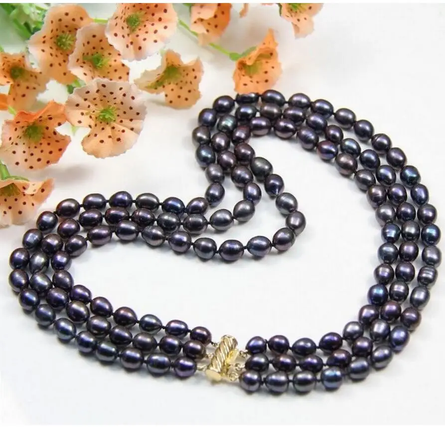 

Ожерелье из натурального черного жемчуга 17-19 дюймов, 10-13 мм, 3 ряда