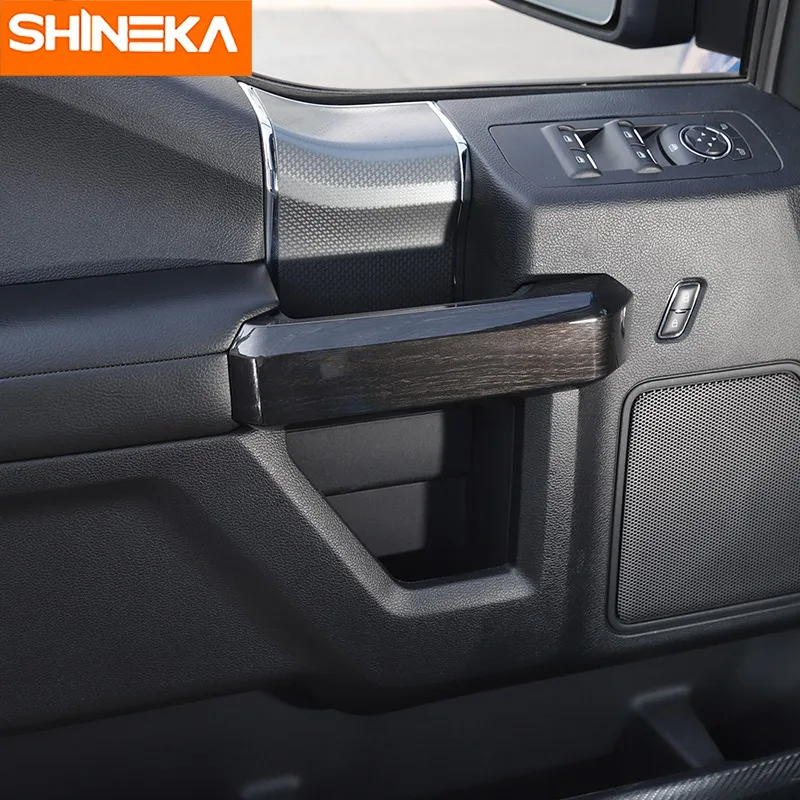 SHINEKA автомобильный Стайлинг ABS Внутренняя крышка внутренней дверной ручки отделка полосы стикер комплект для Ford F150+ Высокое качество - Название цвета: Black wood grain