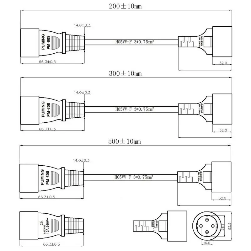 Удлинительный кабель 20 см 30 50 IEC 320 C14 штепсель типа папа для Schuko CEE7/4 европейская