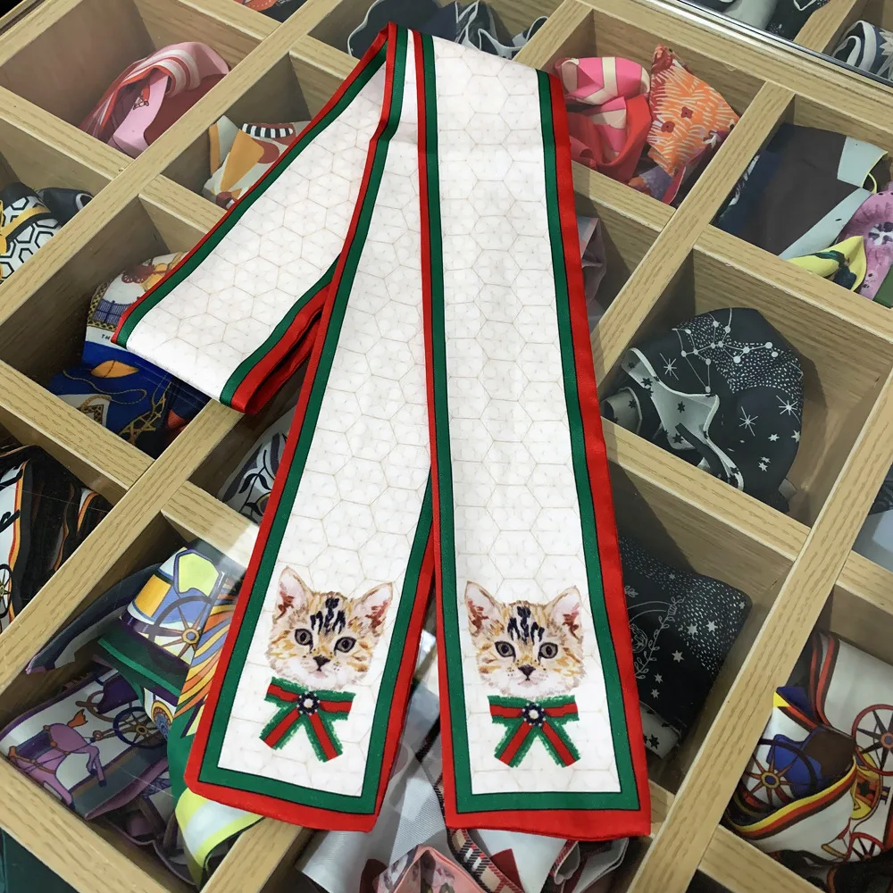 Роскошный шарф с милым котом из мультфильма брендовые Саржевые шелковые шарфы