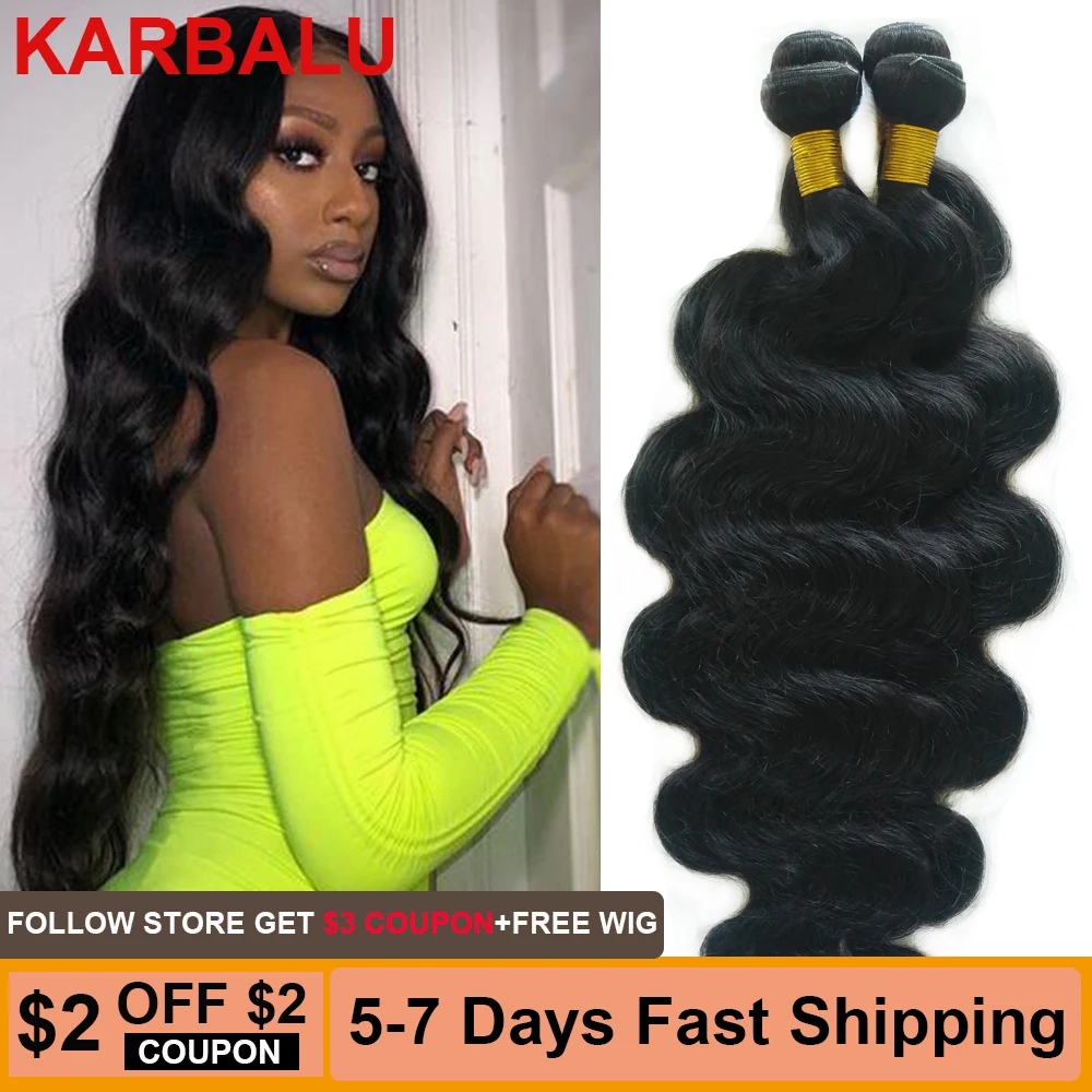 Karbalu Human Hair Bundles 28 30 32 34 Inch Brazilian Hair Bundles Brazilian Body Wave 1/3/4 Bundles Remy Hair Weave Extensions