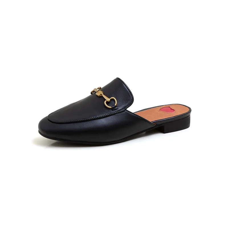 Top quality full genuine leather shoes women slipper Metal decoration fashion brand mules casual flat ladies | Обувь