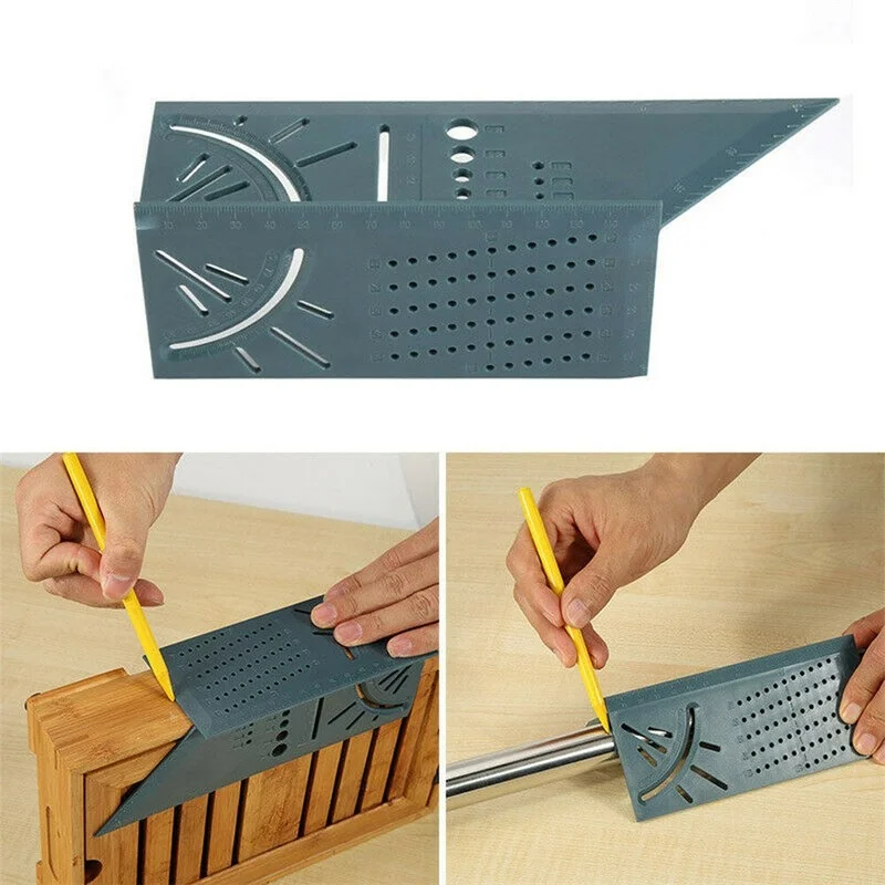 

Woodworking 3D Mitre Angle Measuring Square Size Measure Tool Angle Ruler Hole-Positioning Gauge 45/90 Degree T Ruler