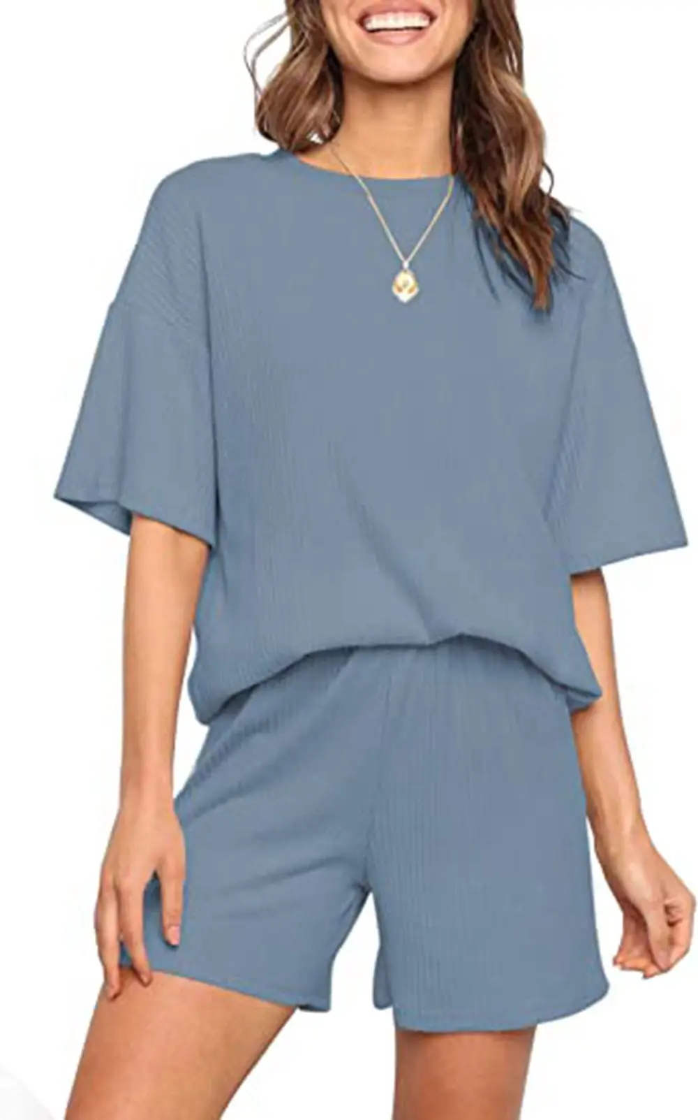 

Summer Cotton Sets Women Casual Two Pieces Short Sleeve T Shirts and High Waist Short Pants Solid Outfits Tracksuit