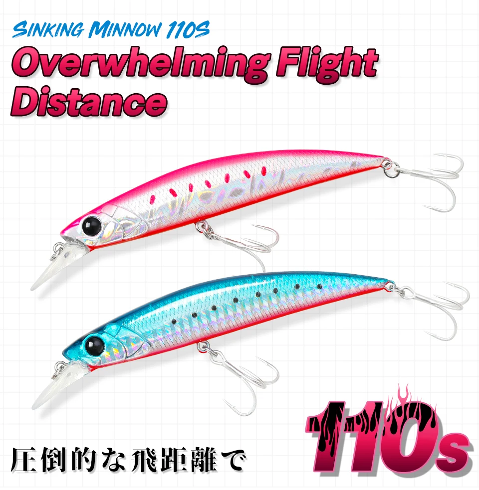 

TSURINOYA 110S DW77 Sinking Minnow Saltwater Fishing Lure 110mm 22g Large Trout Pike River Lake Baits Jerkbait Fishing Bait