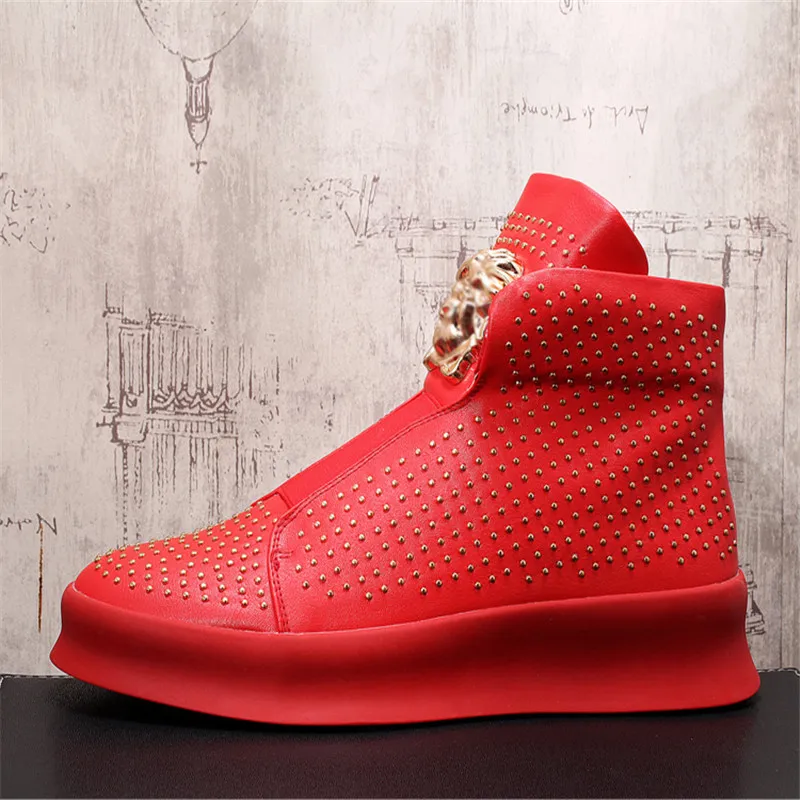 Murah Sneakers Pria 2021 Sepatu Pria Atasan Tinggi Sneakers Desainer Punk Bawah Tebal Merah Sepatu Bot Pergelangan Kaki Flat Kasual Zapatillas Hombre