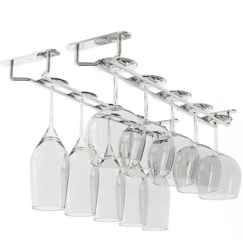

14-Inch Wine Glass Rack Under Cabinet Holder Stainless Steel Chrome Finish - Hanging Stemware Storage for Bar Kitchen
