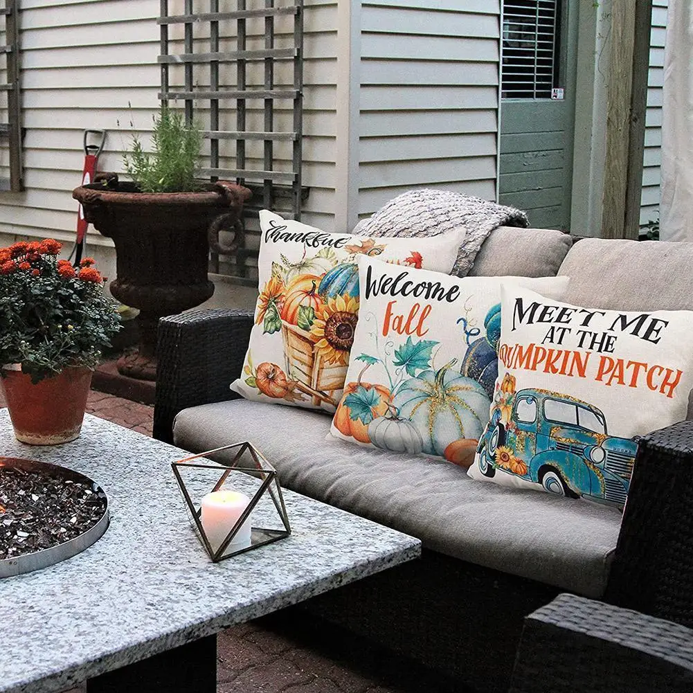 

Thanksgiving Day Pillow Cases Hello Autumn Cotton Linen 45*45 Pumpkin Arrival Cushion Sofa 2021 Car New Cover Decor Home Z0C1