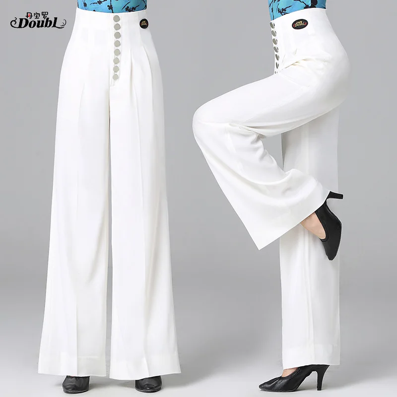 Женские штаны для бальных танцев белые с высокой талией танцев|Бальные танцы| |