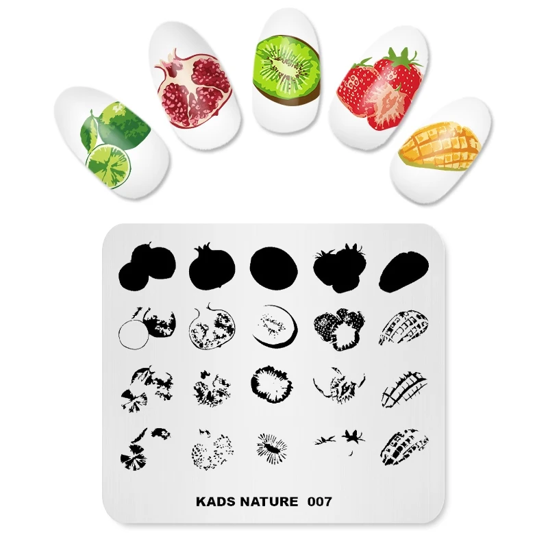 Трафареты KADS для стемпинга ногтей Nature 007 различные цвета изображение фруктов