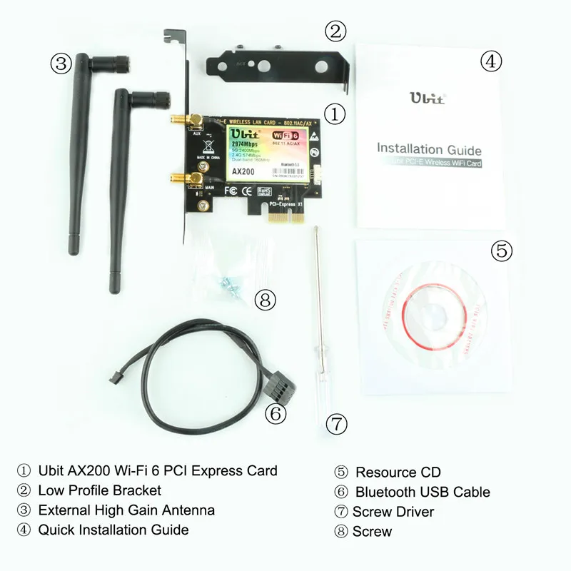 Ubit Bluetooth 5 0 | Pcie wi fi карта 2 4 гбит/с гигабитная двухдиапазонная сетевая Wifi 6 AX200