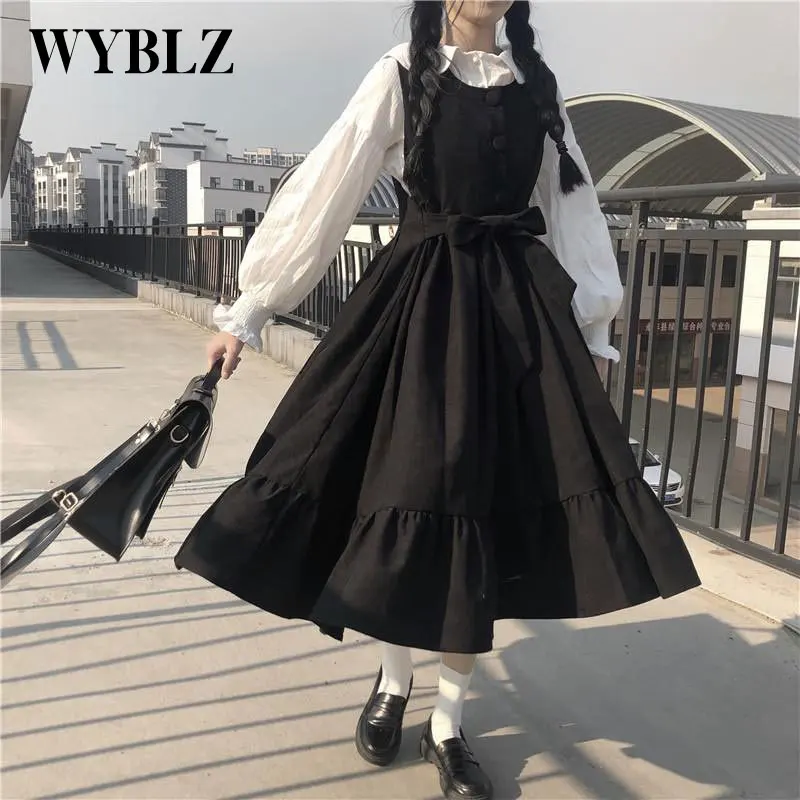 

WYBLZ Sweet Lolita Students Lolita Dress Jsk Sling Dress Women Vintage Midi Dress Japanese Harajuku Kawaii Cute Clothing 2021