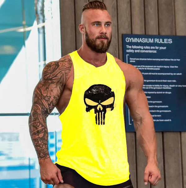 

Men's Cotton Sleeveless shirt animal Bodybuilding Workout Tank Tops Muscle Fitness Shirts Male Skull Beast Stringer Vest