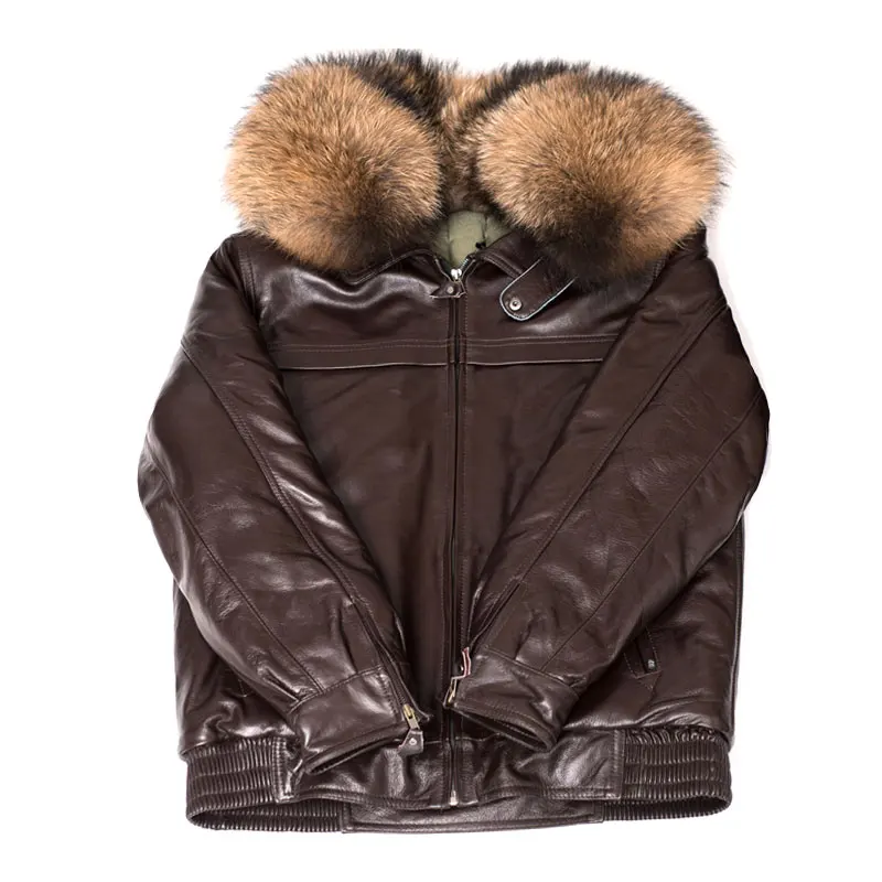 Мужской комплект из куртки и брюк коричневая теплая куртка пилот натуральной