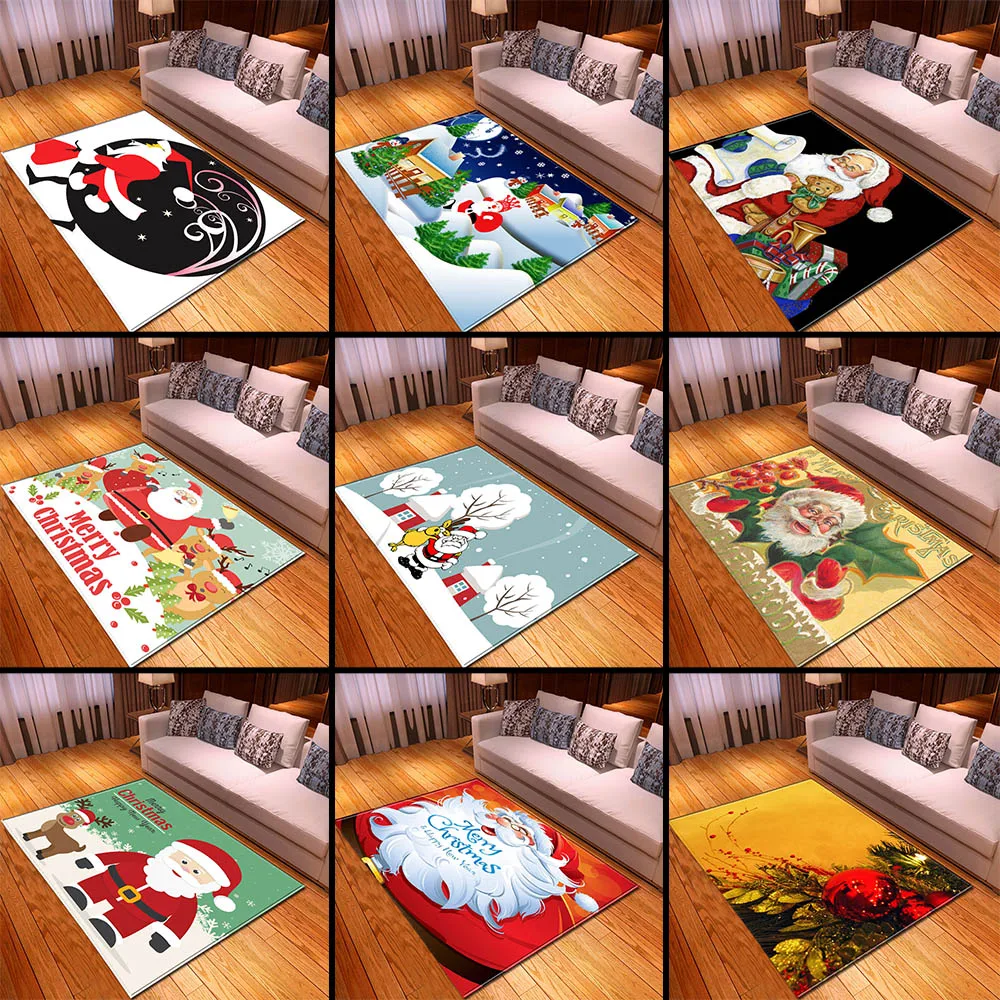 

Merry Christmas Living Room Carpet Home Decor Children Baby Crawling Play Mat Santa Claus Cartoon Parlor Bedside Area Rug