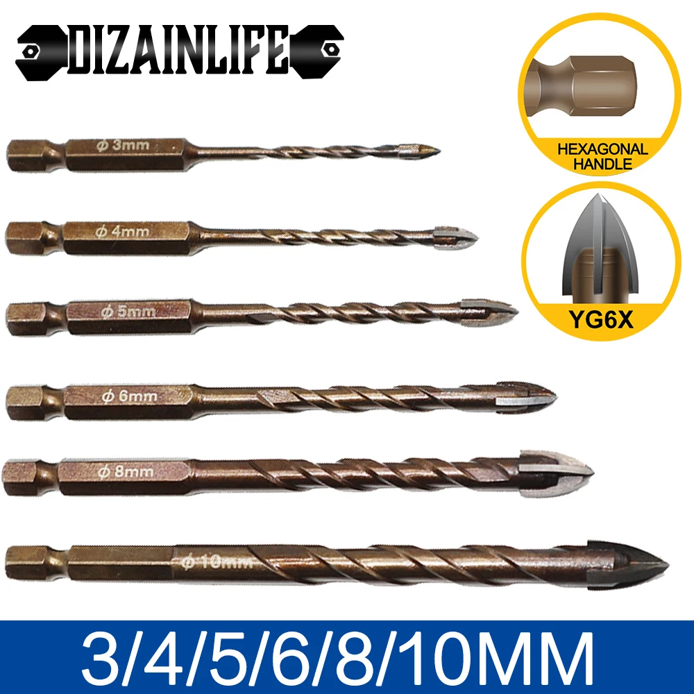 Набор сверл для плитки комплект из карбидных насадок с шестигранной ручкой