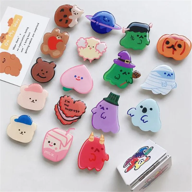 

Bear Ghost Cartoon Expanding Stand Mount Phone Socket Fold Mobile Smartphones Pocket Desktop Bracket Phone Stand Holder