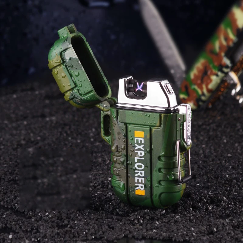 

Double Arc Charging Lighter Outdoor Portable Waterproof and Windproof Cigarette Lighter Creative Personality with Safety Buckle
