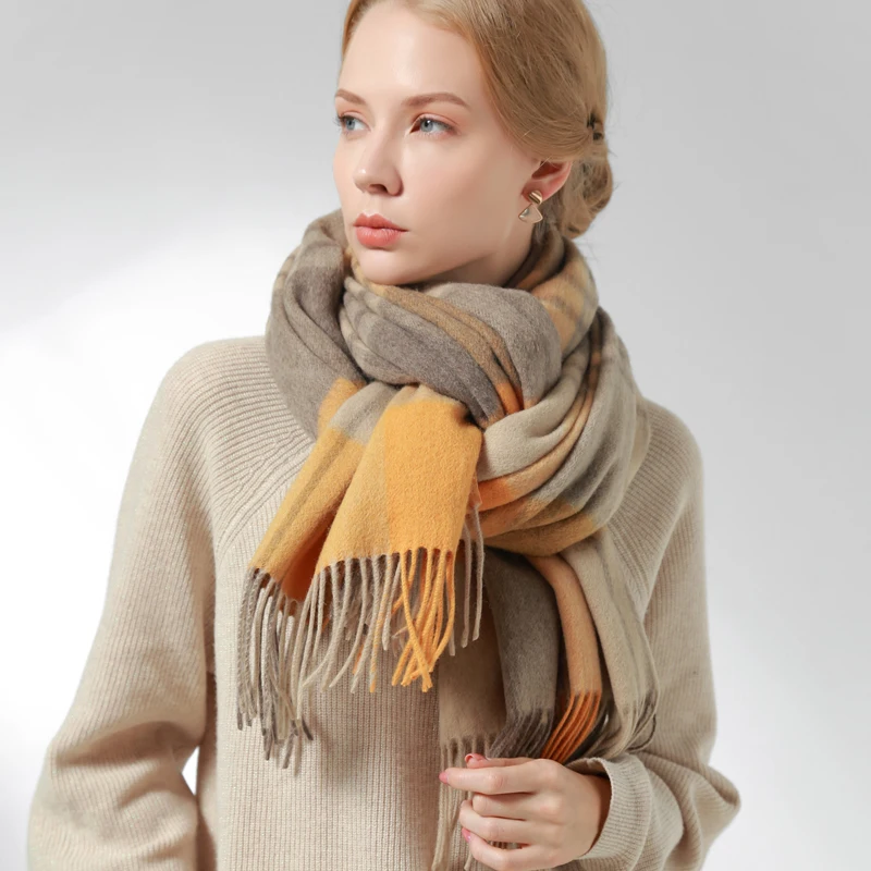 Женский шарф из 100% овечьей шерсти зимний бренд 2021 плотные теплые шали и